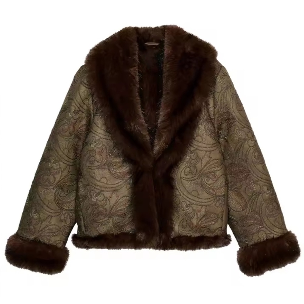 KOIR Chic Paisley Jacquard  Faux Fur Trim Jacket like Isabel marant blumarine